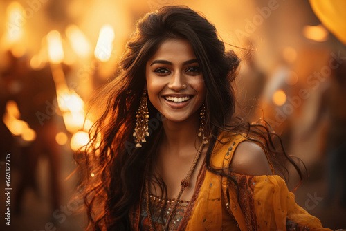 Beautiful indian woman in traditional costume lehenga choli,smiling