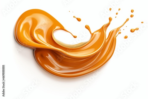 Liquid sweet melted caramel, delicious caramel sauce isolated on white