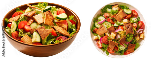 Fattoush bundle, a Middle Eastern bread salad with sumac isolated on transparent background