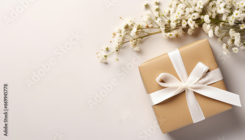 Top view concept photo of woman's day composition gift boxes with bows ribbon flowers on isolated pastel background with copyspace for text