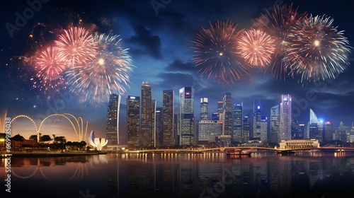New Year Eve Fireworks with Skyline