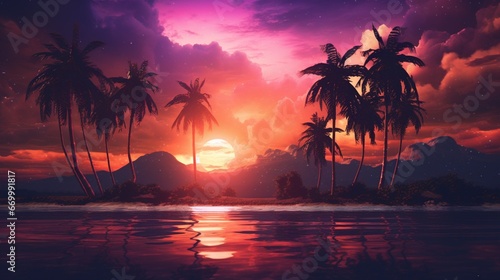tropical sunset with trees generated by AI