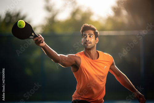 indian young player playing pickle ball