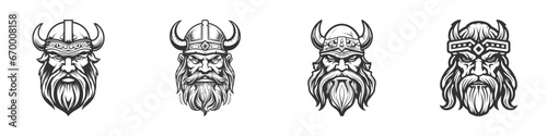 Viking face silhouette set. Vector illustration