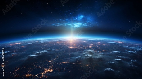 blue sunrise, view of earth from space 