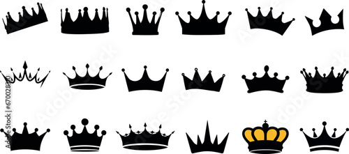 Regal crown vector illustration set, showcasing different styles, perfect for royal, luxury, and nobility themes. Ideal for monarchy-related designs, these crowns symbolize kingdom, empire, and throne
