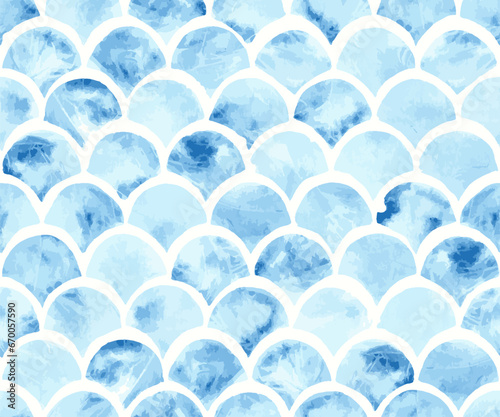 Seamless watercolor pattern. Grunge texture. Blue and white wavy print for textiles. Vector illustration.