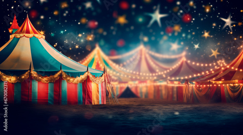 Colorful multi colored circus tent background and twinkling lights