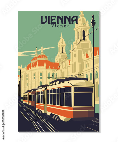 Vienna, Austria. Vintage Travel Posters. Vector art. Famous Tourist Destinations Posters Art Prints Wall Art and Print Set Abstract Travel for Hikers Campers Living Room Decor, wallpaper,banner, poste