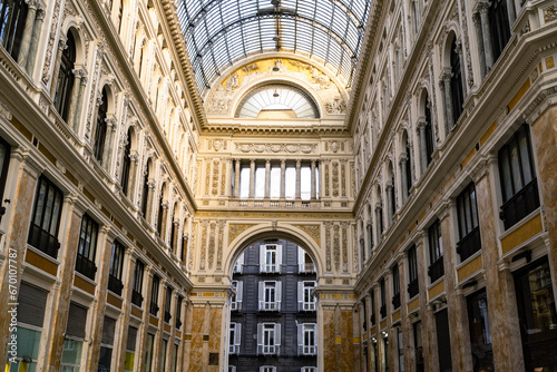 Interior view of Galleria Umberto I, a public shopping gallery in Naples, Italy. Built between 1887 1890