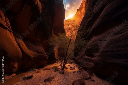 picturesque canyon with stunning illumination. Generative AI