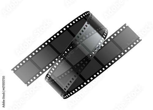 Online cinema video film tape, Isolated. Retro movie film-reel ribbon with frames for cinematography. PNG Illustration.