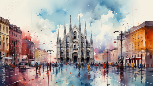Watercolor painting of Milan