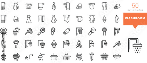 Set of minimalist linear washroom icons. Vector illustration