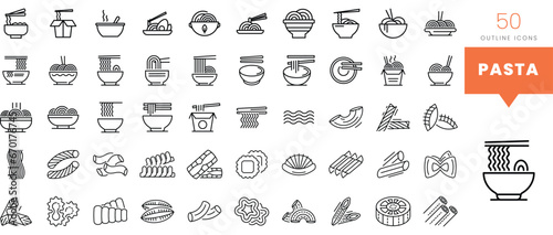 Set of minimalist linear pasta icons. Vector illustration
