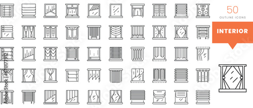 Set of minimalist linear interior icons. Vector illustration
