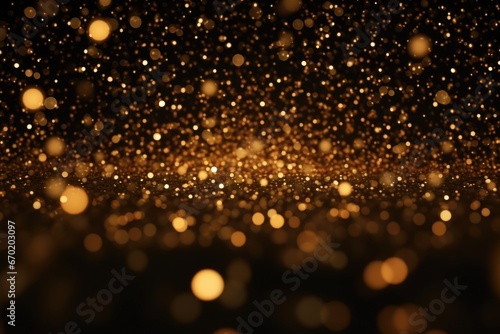 A visually stunning black and gold background with an abundance of sparkling lights. This image can be used to create an elegant and glamorous atmosphere for various projects and designs.