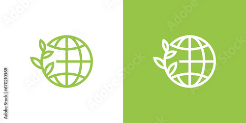 Modern and simple ecological Ball Design Template. environmental logo with green line style, green globe logo. green world. green earth.
