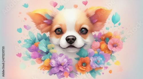 cute chihuahua puppy with flowers