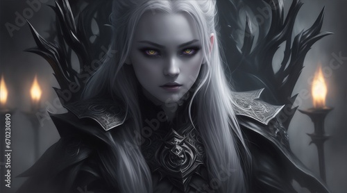 Mysterious woman with white hair, vampire queen