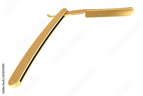 Golden Straight Razor, 3D rendering isolated on transparent background