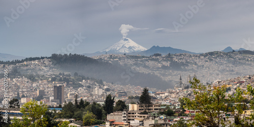 Beautiful view of an erupting volcano in Quito, the capital of Ecuador.