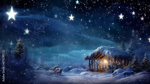 christmas nativity scene, illustration, christmas eve greeting card