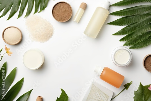 flat lay composition fferent body care products space text white background bathe bathroom beauty bottle clean copy cosmetic cosmetology cream dermatology different essential frame health homemade
