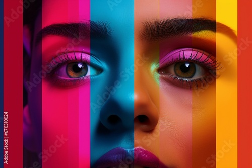 stripes multicolored backgorund neon colored isolated eyes female male close collage happy people young cropped eye equality face youth age fun emotion music multiple mosaic fashion