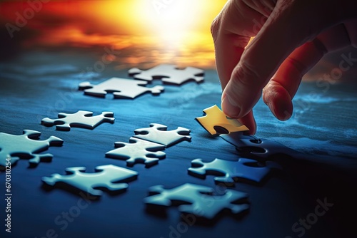 Puzzle piece last placing Hands competitive background connection decision challenge abstract closeup concept business patience solution pattern jigsaw finger sport skill order human hand