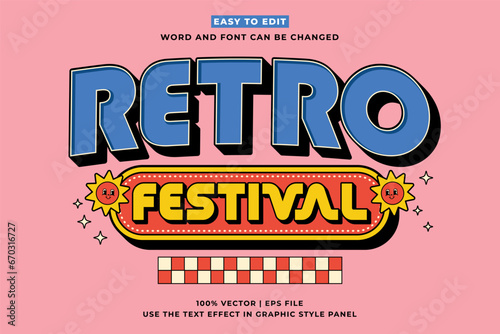 Retro vintage editable text effect. Retro Festival 3d cartoon style premium vector