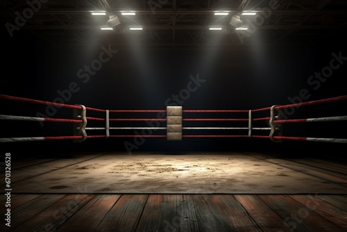 Corner Ring Boxing Vintage Classic fight old antique area arena isolated no spotlit view red post dramatic rope shot studio night match spotlight top 1 dark stage wrestling section professional plat