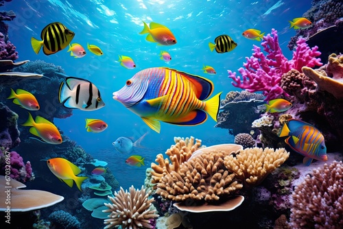 Wonderful and beautiful underwater world with corals and tropical fish, Tropical coral reefs and marine life with colorful fishes, AI Generated