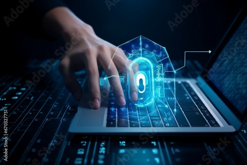 keyboard finger lock background blue dark tech hi security cyber link gital world technology abstract system key shield computer button enter press protection concept datum cyberspace