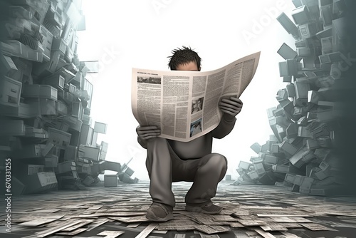 paper news read human 3d three-dimensional humorous abstract people human character white grey news newspaper paper read write aware wisdom clever page manager finance article story