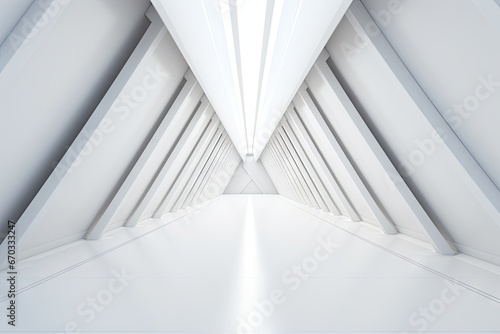 rendering 3d tunnel triangle fi sci futuristic background white modern corridor light long empty three-dimensional abstract architecture concept creative dark design future interior