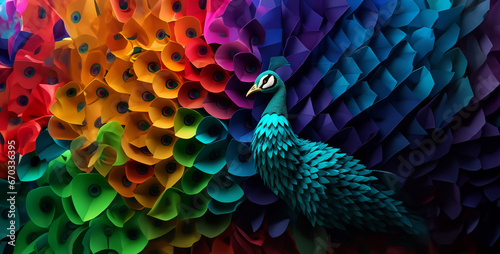 Alex Racoon Origami style wallpaper with colorful peacock origami