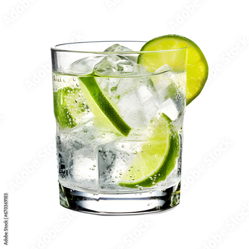 Gin tonic with sliced lime in glass isolated on transparent background Generative AI