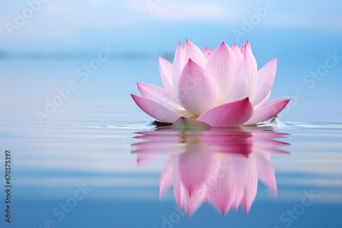 close up shot of blooming lotus flower on calm waters
