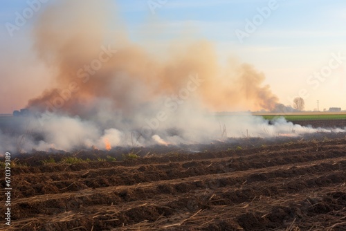 crop burning in an agricultural field creating smoke