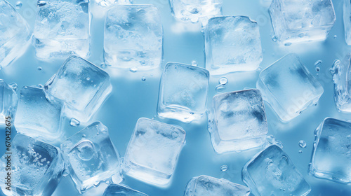 Ice cubes bluish background