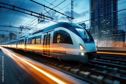 Electric passenger trains travel at high speed.
