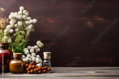 Rustic Table Backdrop with Medicinal Decorations