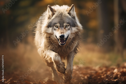 Wolf running at high speed hunting some wild animal. wild wolf, hunting animals