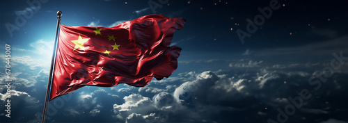 Flag of china and the earth. world domination. China with embedded flag on planet. 3D illustration with highly detailed realistic planet. The globe and China taking over the world concept Copy space