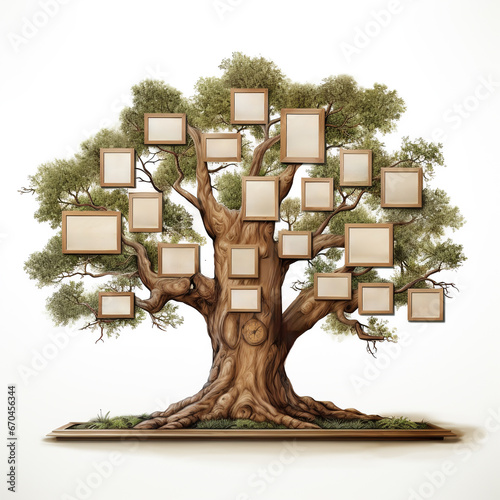 Family symbol, family tree with photo frames, genetic tree with photo frames, tree of life, on a white background, 3D