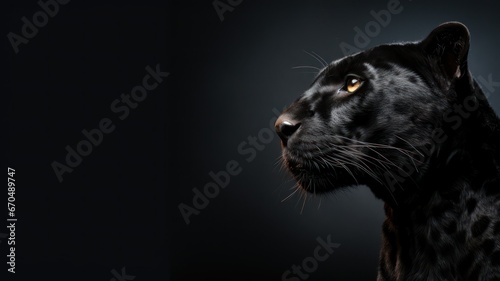 Closeup of a black panthers head on black background created with Generative AI