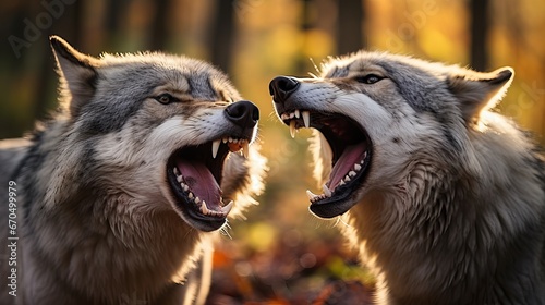 Eastern timber wolves yelling on a shake