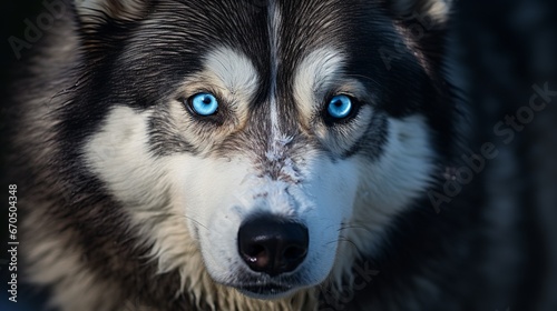 Representation of a malamute pooch with multi-colored eyes