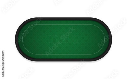 Poker table made of green cloth isolated on white background. Realistic vector. Poker or blackjack playing field. Realistic black leather frame, made of green dense fabric. Vector illustration